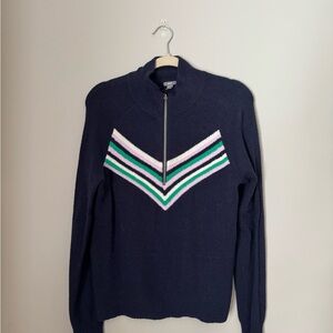 Aerie Blue and White Zip Up Sweater with Chevron Pattern